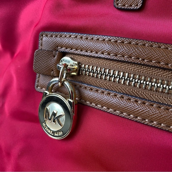 Michael Kors Red Tote Bag with Tan Leather Accents gold accents - Picture 5 of 11